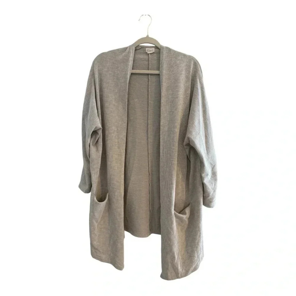 DONNI. Anthropologie Grey Striped Open Front Cardigan OS